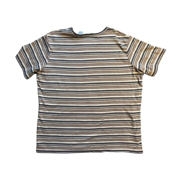 Y2K‎ White Stag Striped Knit Top Women's Large Earth Tone Ribbed Shirt - Picture 5 of 7